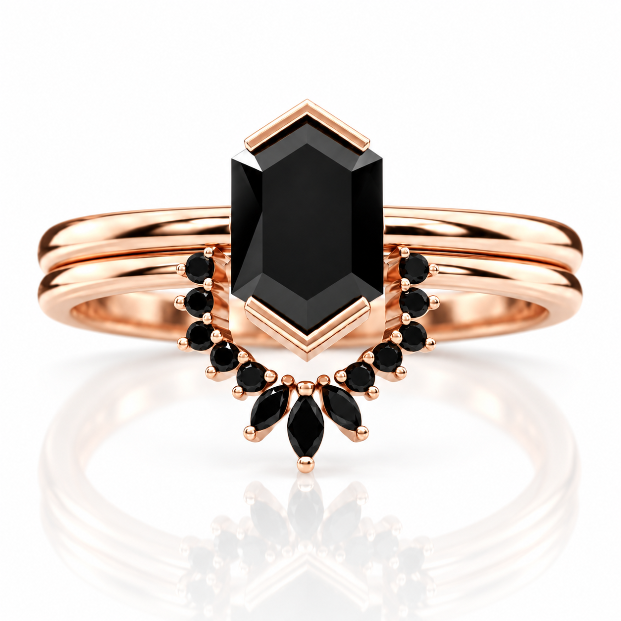 Sincerity - Hexagon Cut Diamond Option 14k Rose Gold Wedding Ring-Black Diamonds New York