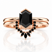 Sincerity - Hexagon Cut Diamond Option 14k Rose Gold Wedding Ring-Black Diamonds New York