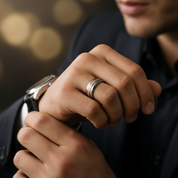 Men's Tungsten Carbide Yellow Line Wedding Band-Black Diamonds New York