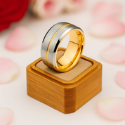 Men's Tungsten Carbide Yellow Line Wedding Band-Black Diamonds New York