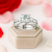 Princess Cut Diamond Eternity Twist Cross Wedding Ring Set-Black Diamonds New York