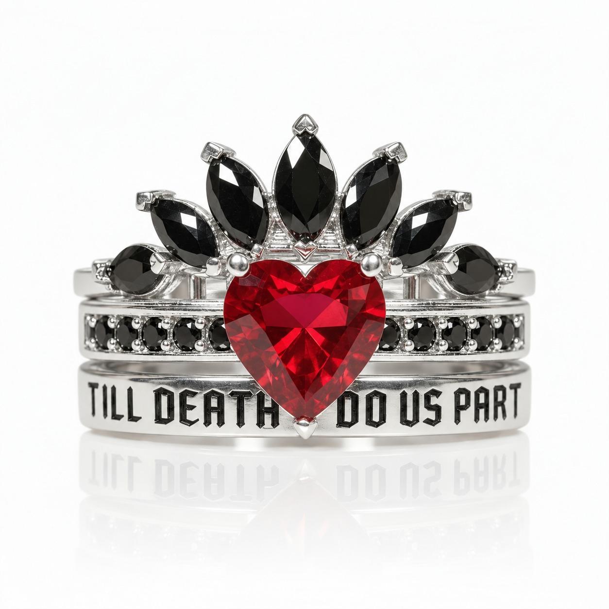 Till Death Do Us Part- 1.5 Carat Heart Created Diamond Option Wedding Ring Set-Black Diamonds New York