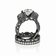 I love You Three Times More- 3PC 1 Carat Diamond Option Skull Ring Set-Black Diamonds New York