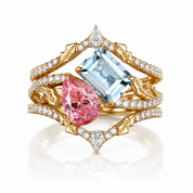 Toi et Moi Emerald & Pear Cut Pink-Blue Vintage Engagement Ring-Black Diamonds New York