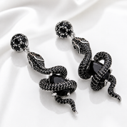 Black Snake with Stone Vintage Drop Earrings-Black Diamonds New York