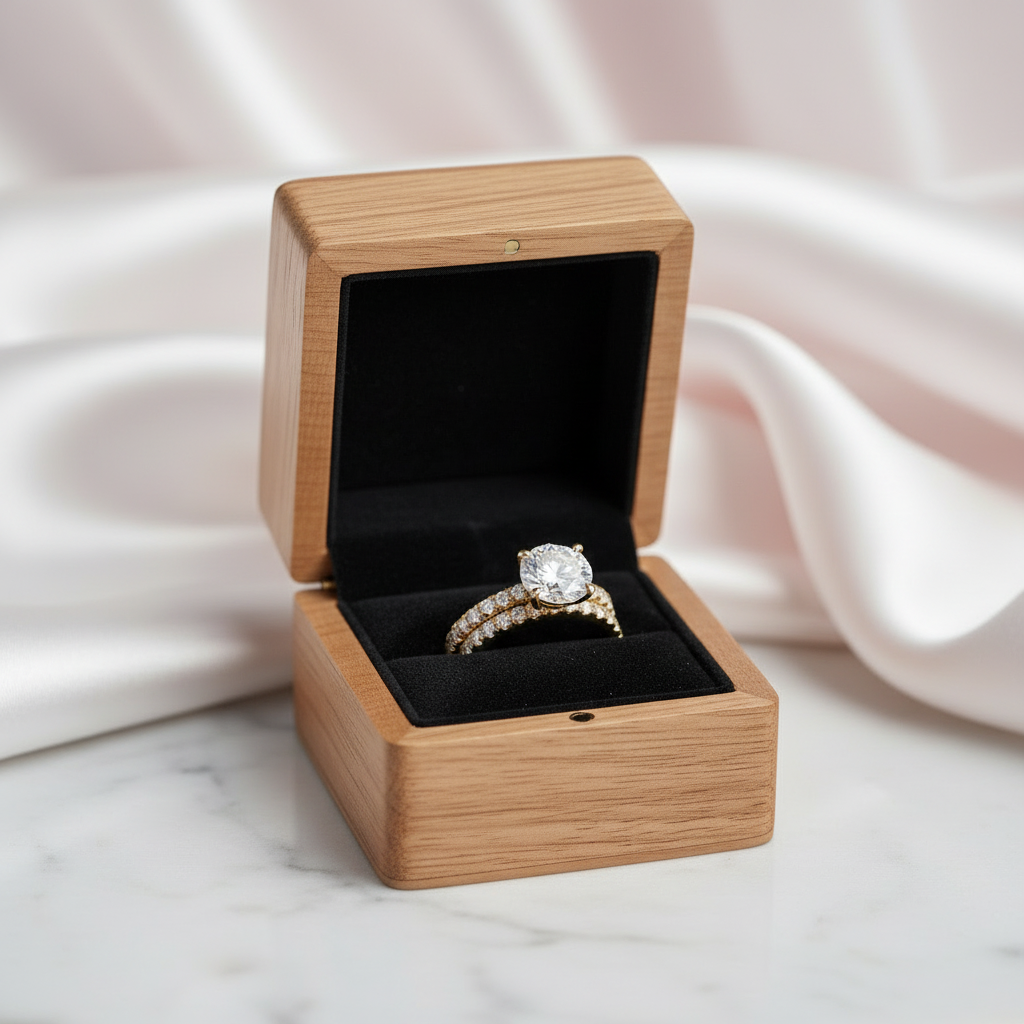 Personalized Wooden Wedding Ring Box Double Slots-Black Diamonds New York