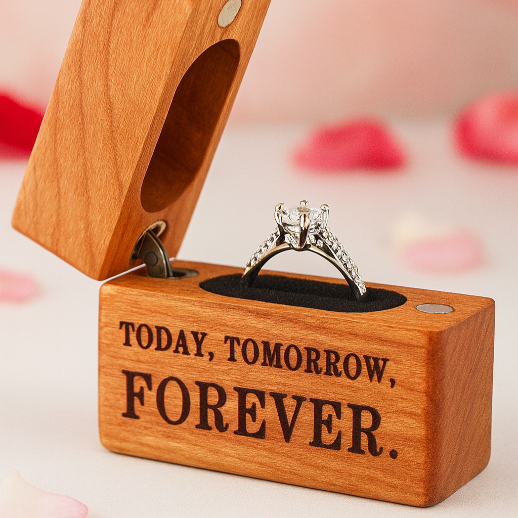 Forever- Mini Wooden Ring Box Single Slot-Black Diamonds New York