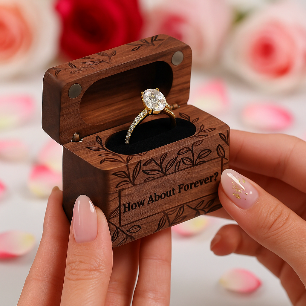 How About Forever Wooden Proposal Ring Box-Black Diamonds New York