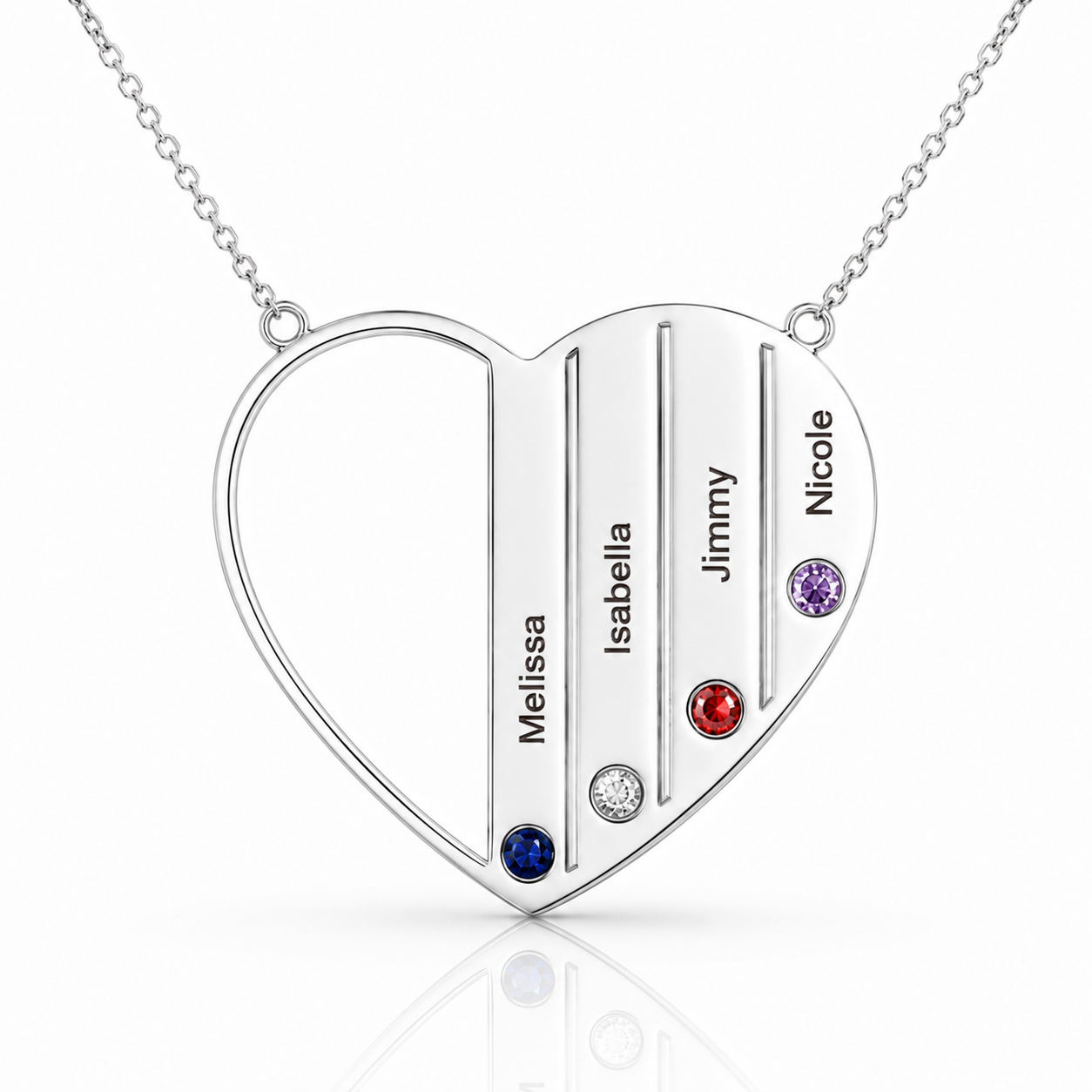 Custom Engraved Family Heart Necklace with Birthstones-Black Diamonds New York