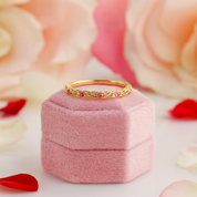 14k Yellow Gold Natural Red Ruby Stack Half Eternity Ring Band-Black Diamonds New York