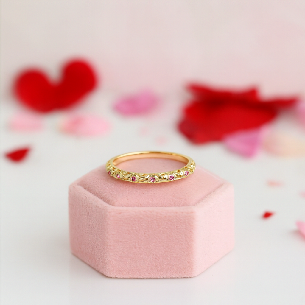 14k Yellow Gold Natural Red Ruby Stack Half Eternity Ring Band-Black Diamonds New York