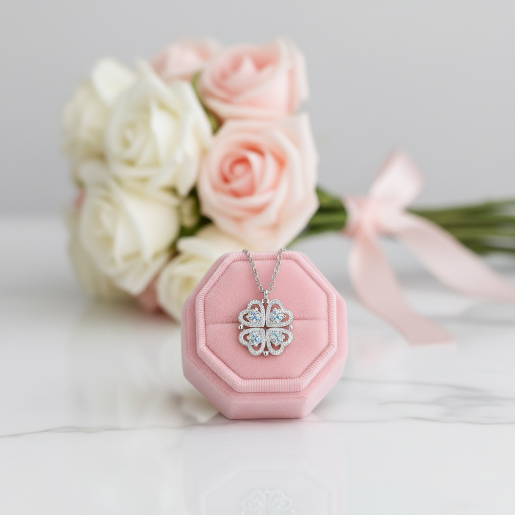 Four Leaf Clover Heart Change Necklace-Black Diamonds New York