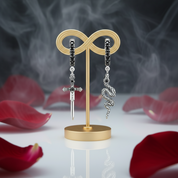 Vintage Black Diamonds Sword and Snake Hoop Earrings-Black Diamonds New York