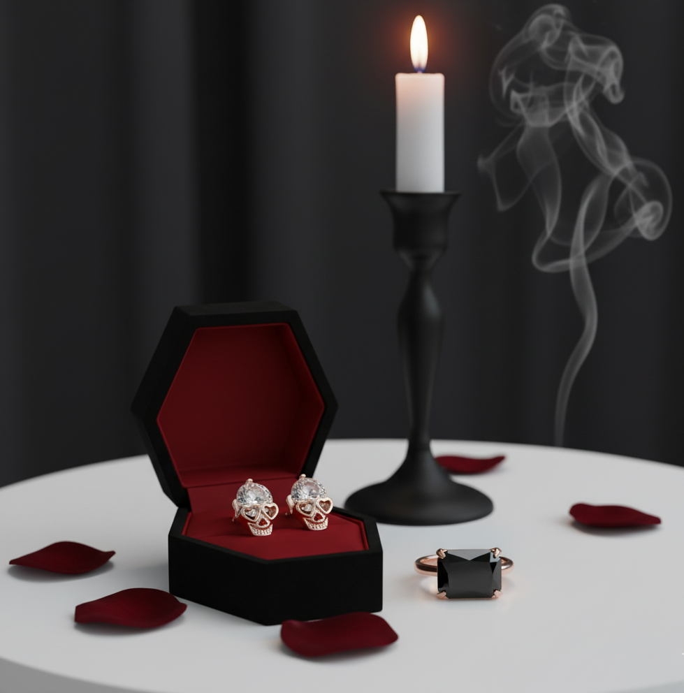 Rose Gold Skull Diamond Earrings-Black Diamonds New York