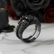 You're My Forever- 1.25 Carat Round Cut Diamond Skulls Promise Ring Set-Black Diamonds New York