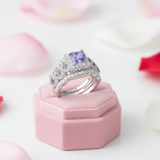 Purple Blue Princess Cut Tanzanite Gemstone Engagement Ring Set-Black Diamonds New York