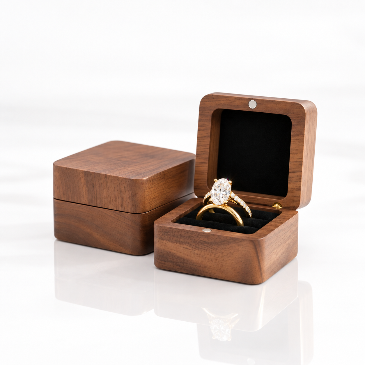 Personalized Wooden Wedding Ring Box Double Slots-Black Diamonds New York