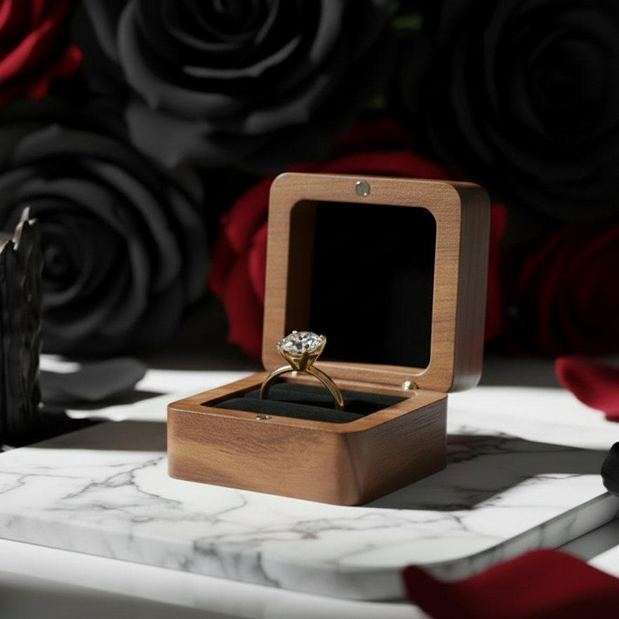 Personalized Wooden Wedding Ring Box Double Slots-Black Diamonds New York