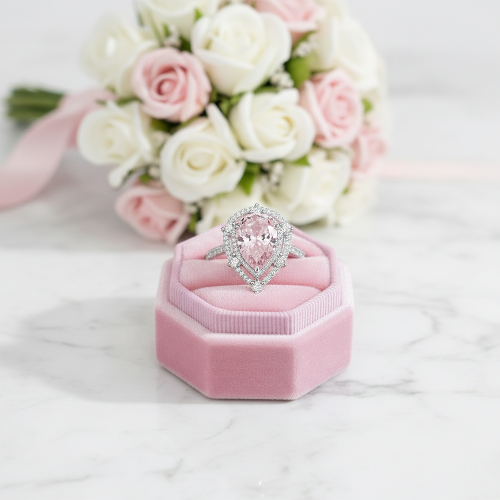 Double Halo 2.0Ct 2-Tone Romantic Pink Pear Cut Engagement Ring-Black Diamonds New York