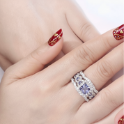 Purple Blue Princess Cut Tanzanite Gemstone Engagement Ring Set-Black Diamonds New York