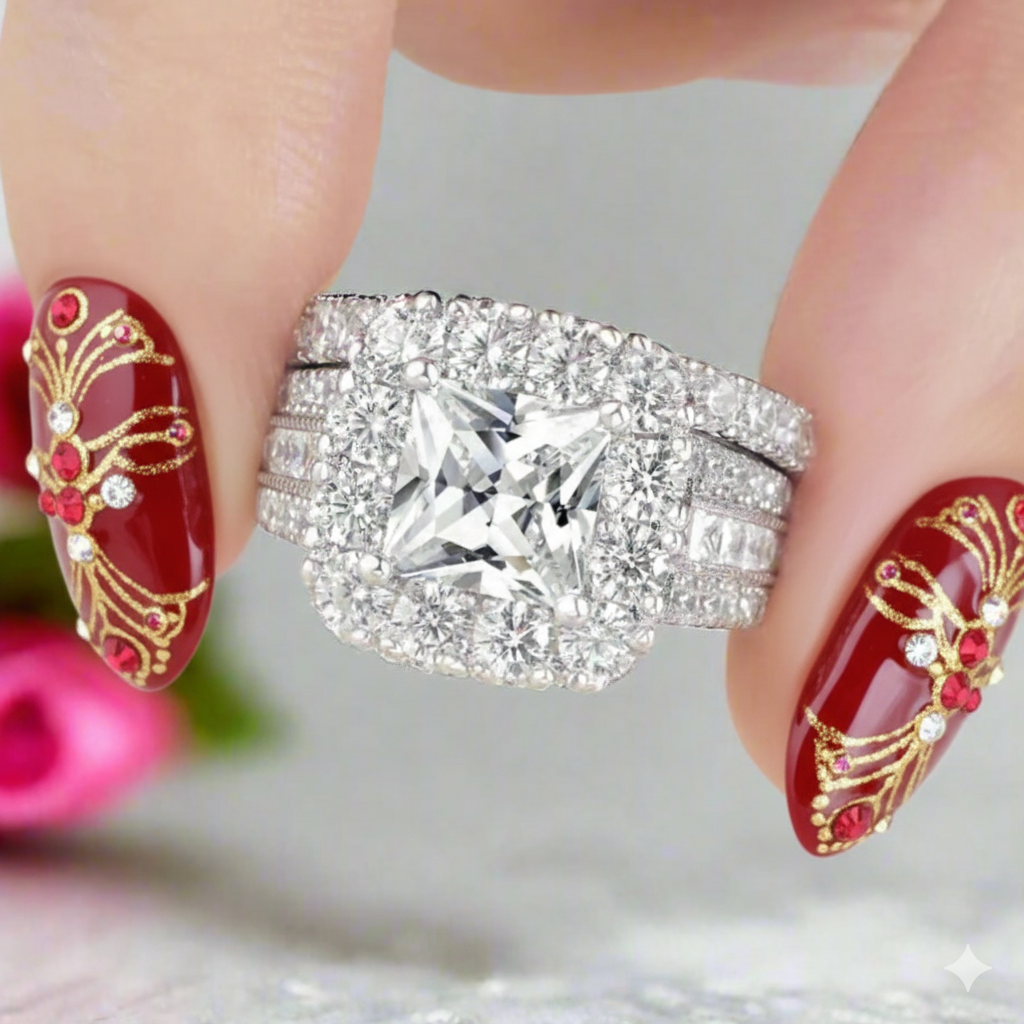 Luxurious Princess Cut Diamond Halo Engagement Set-Black Diamonds New York