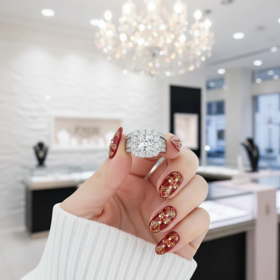 Luxurious Princess Cut Diamond Option Halo Engagement Set-Black Diamonds New York