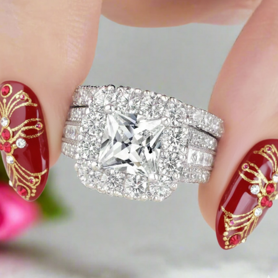 Luxurious Princess Cut Diamond Halo Engagement Set-Black Diamonds New York