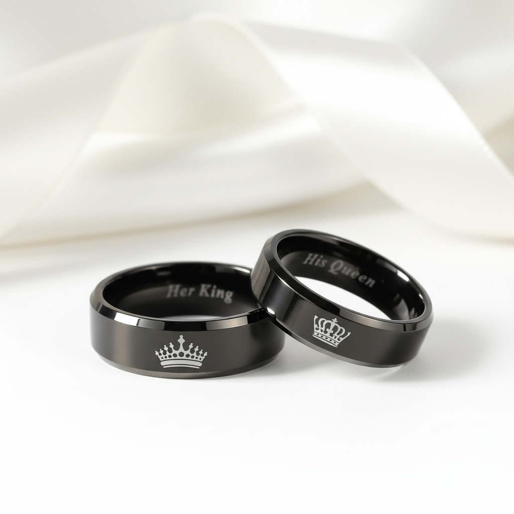 King & Queen Black Tungsten Wedding Band-Black Diamonds New York