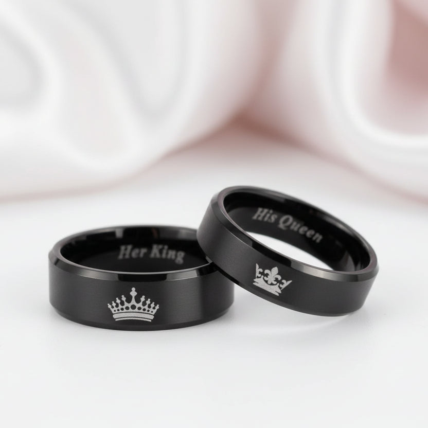 King & Queen Black Tungsten Wedding Band-Black Diamonds New York