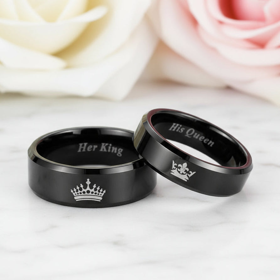 King & Queen Black Tungsten Wedding Band-Black Diamonds New York