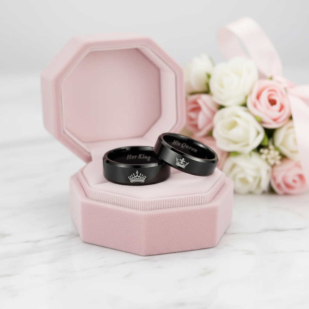 King & Queen Black Tungsten Wedding Band-Black Diamonds New York