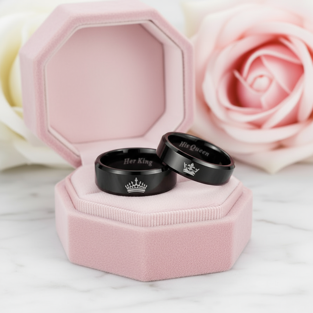 King & Queen Black Tungsten Wedding Band-Black Diamonds New York