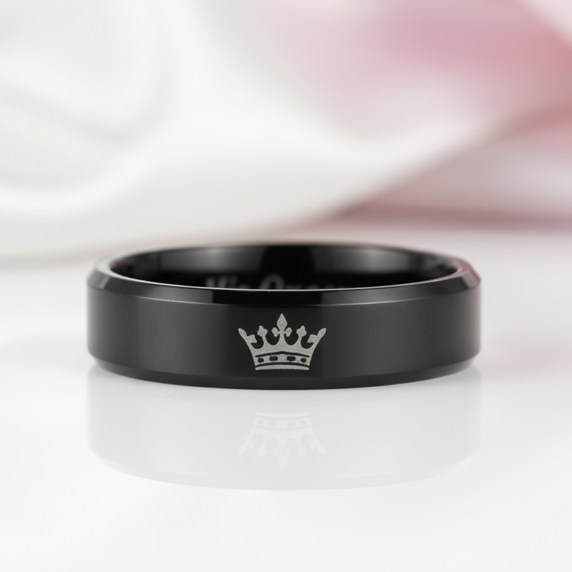 King & Queen Black Tungsten Wedding Band-Black Diamonds New York