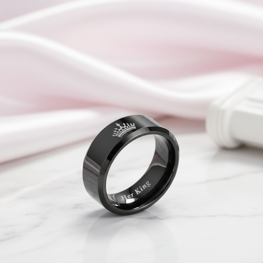 King & Queen Black Tungsten Wedding Band-Black Diamonds New York