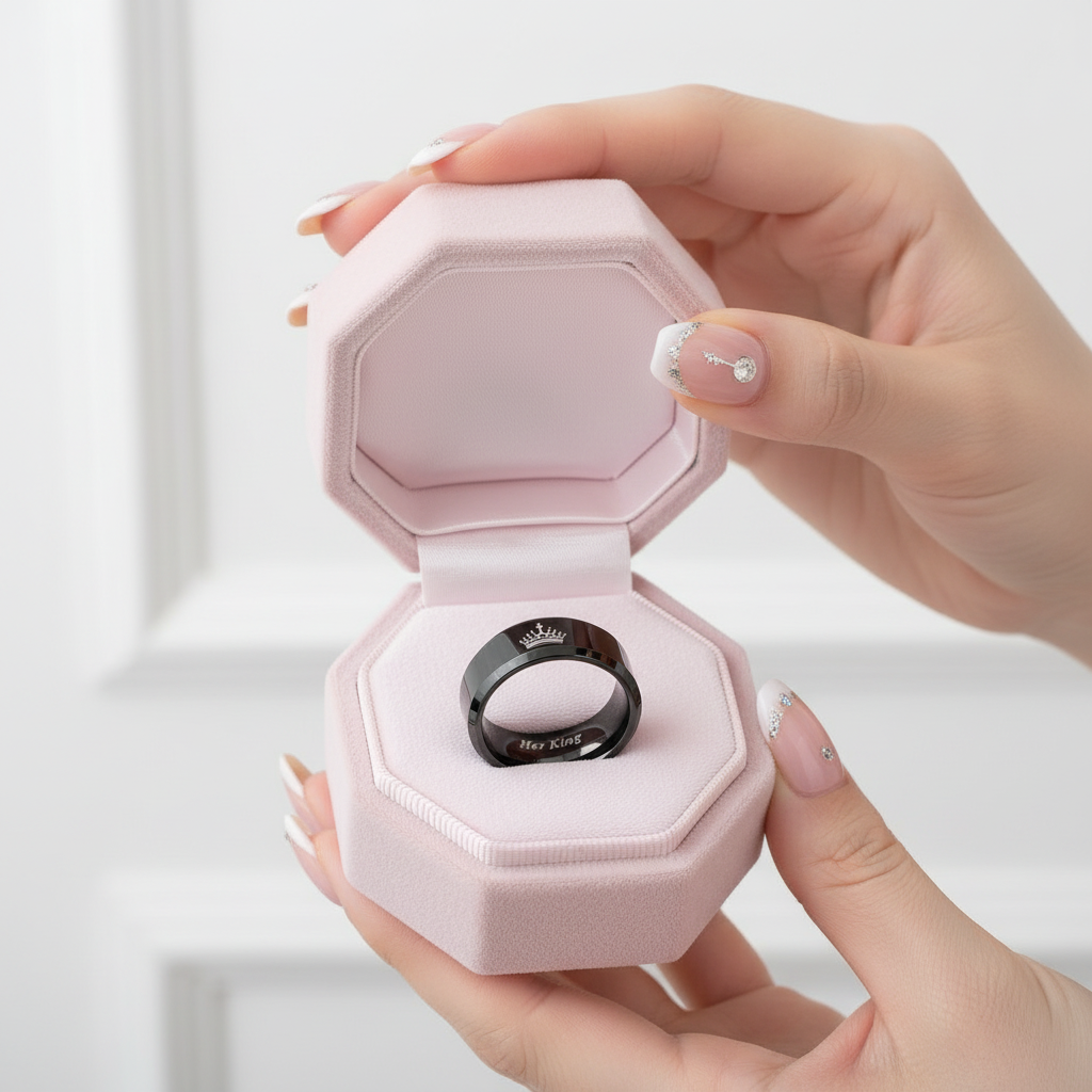 King & Queen Black Tungsten Wedding Band-Black Diamonds New York