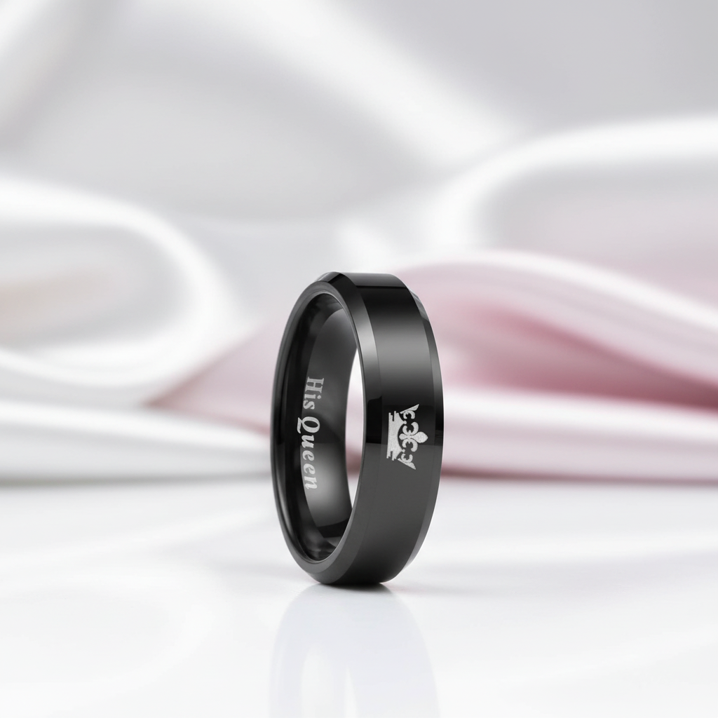 King & Queen Black Tungsten Wedding Band-Black Diamonds New York
