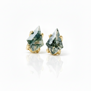 Kite Shaped Green Moss Agate Earrings-Black Diamonds New York