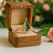 Kite Shaped Natural Moss Agate Promise Ring Set-Black Diamonds New York