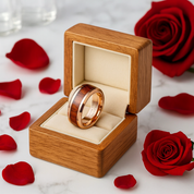 Koa Wood Inlay Beveled Edge Tungsten Carbide Ring-Black Diamonds New York