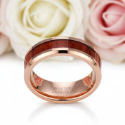 Koa Wood Inlay Beveled Edge Tungsten Carbide Ring-Black Diamonds New York