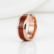 Koa Wood Inlay Beveled Edge Tungsten Carbide Ring-Black Diamonds New York