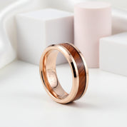 Koa Wood Inlay Beveled Edge Tungsten Carbide Ring-Black Diamonds New York