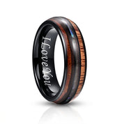 Koa Wood and Abalone Shell Inlay Tungsten Carbide Men's Ring-Black Diamonds New York
