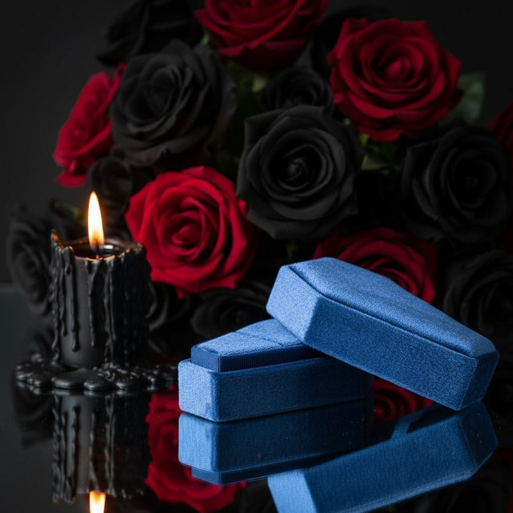 Married Till Buried Personalized Coffin Ring Box-Black Diamonds New York