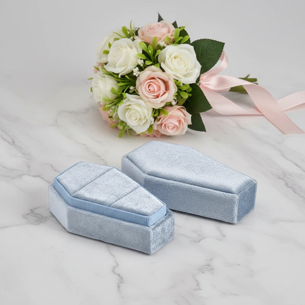 Married Till Buried Personalized Coffin Ring Box-Black Diamonds New York