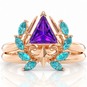 Light Mage Ring Set- 14k Rose Gold Video Game Inspired Rings-Black Diamonds New York