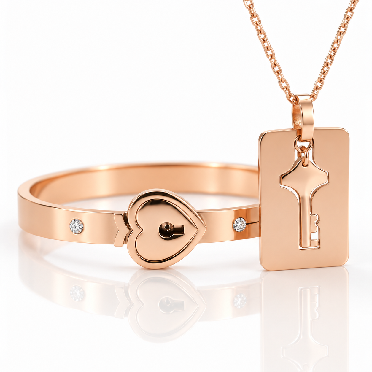 Lock and Key Necklace and Bracelet For Couples-Black Diamonds New York