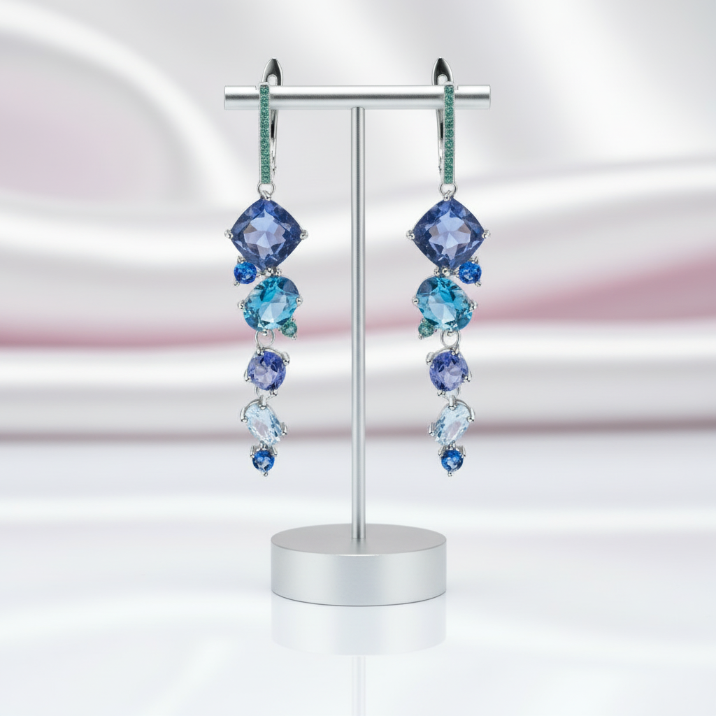 Long Drop Multi Color Topaz Earrings-Black Diamonds New York