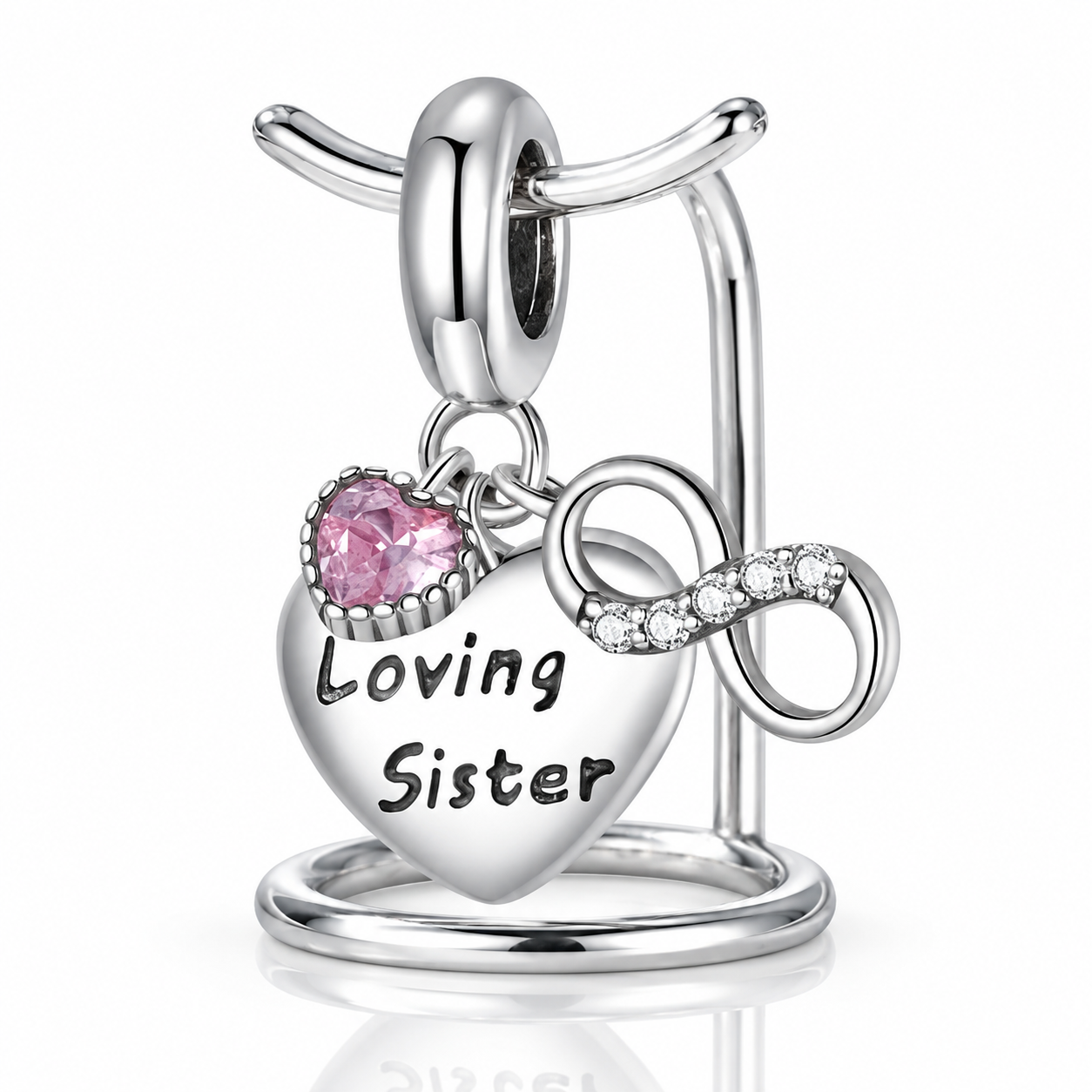 Loving Sister with Heart & Infinity Symbol Charm-Black Diamonds New York