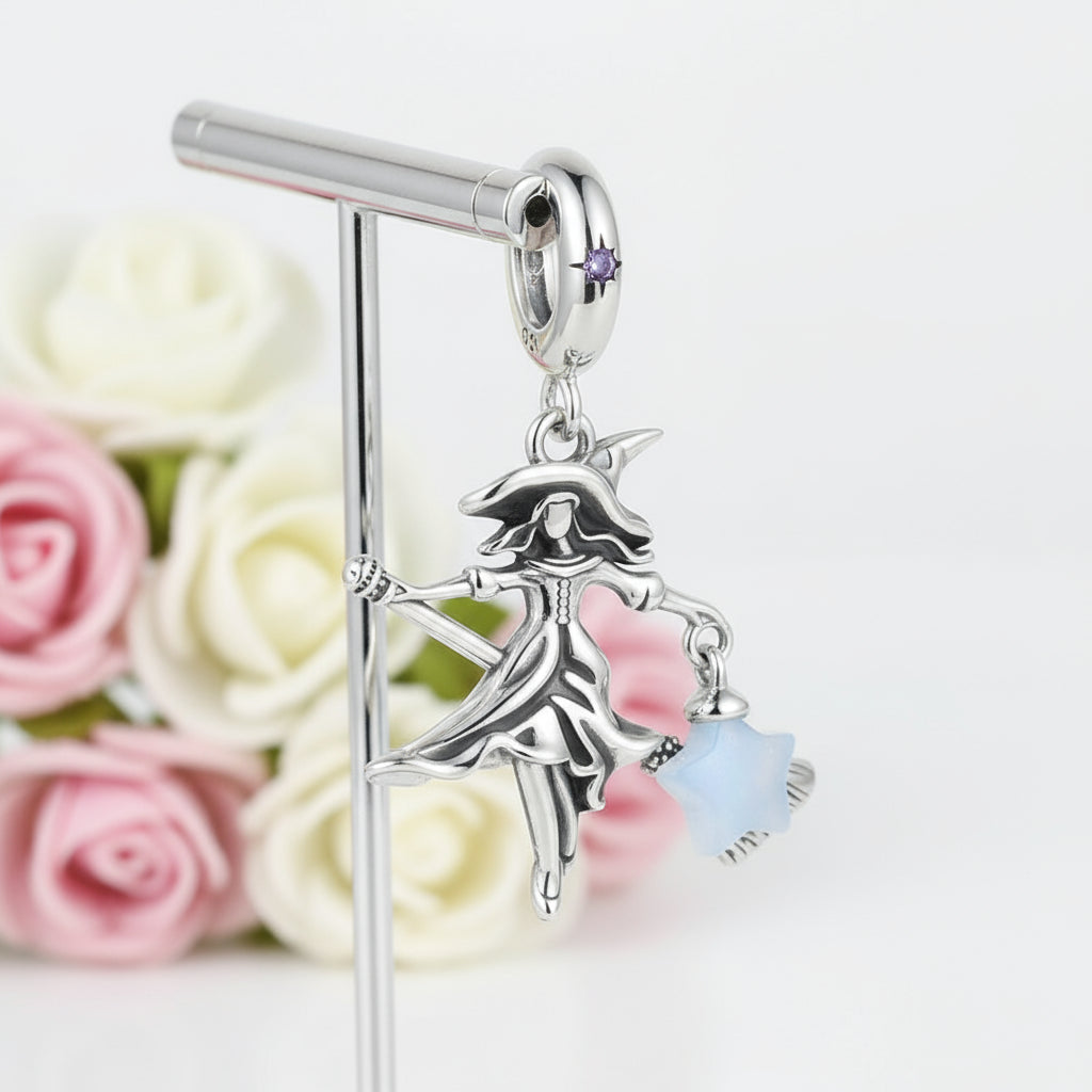 Luminous Elf Witch Riding in Witch Broom Charm-Black Diamonds New York